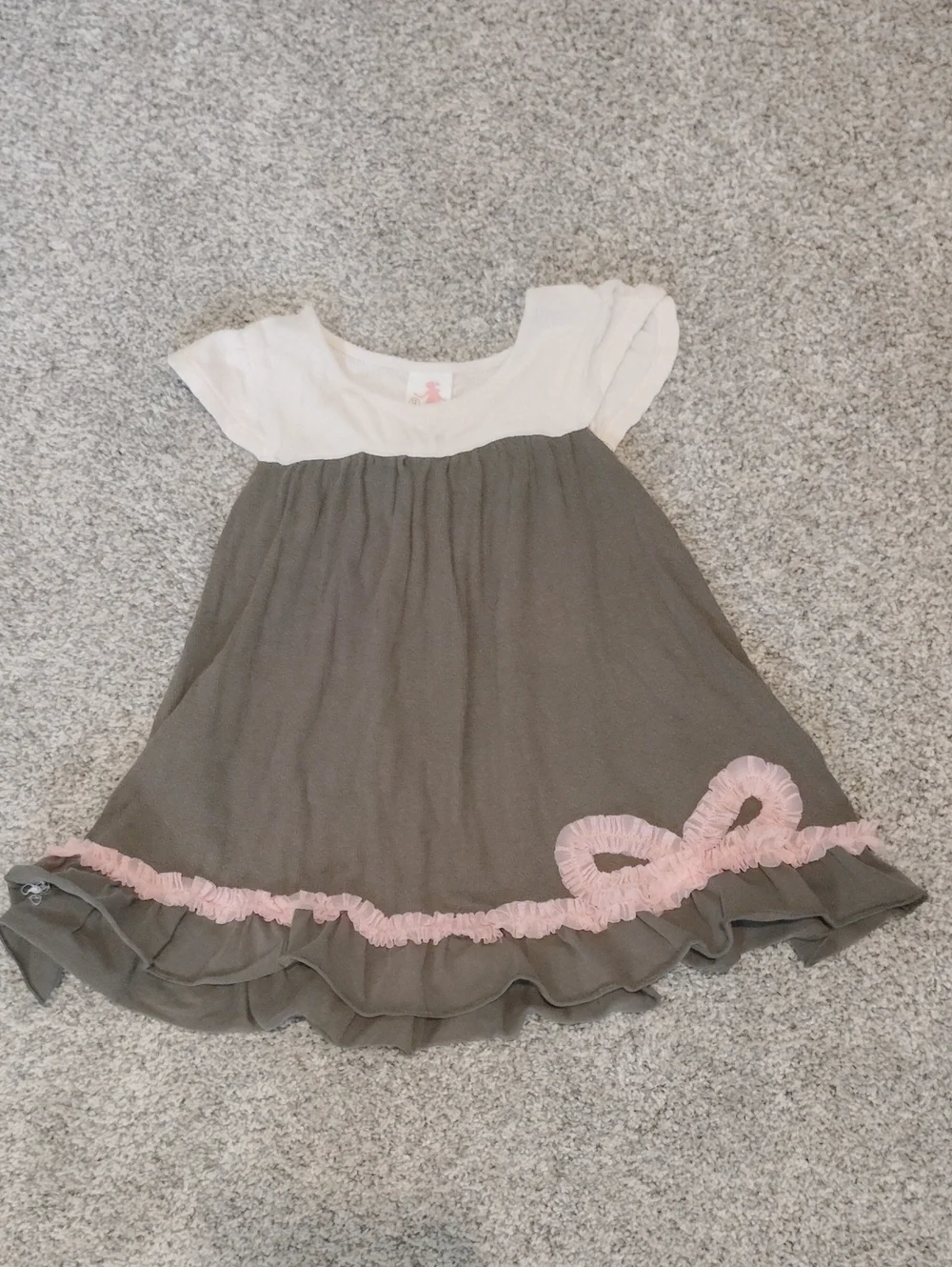 Matilda Jane Gray Dress with White Yoke and Pink Trim